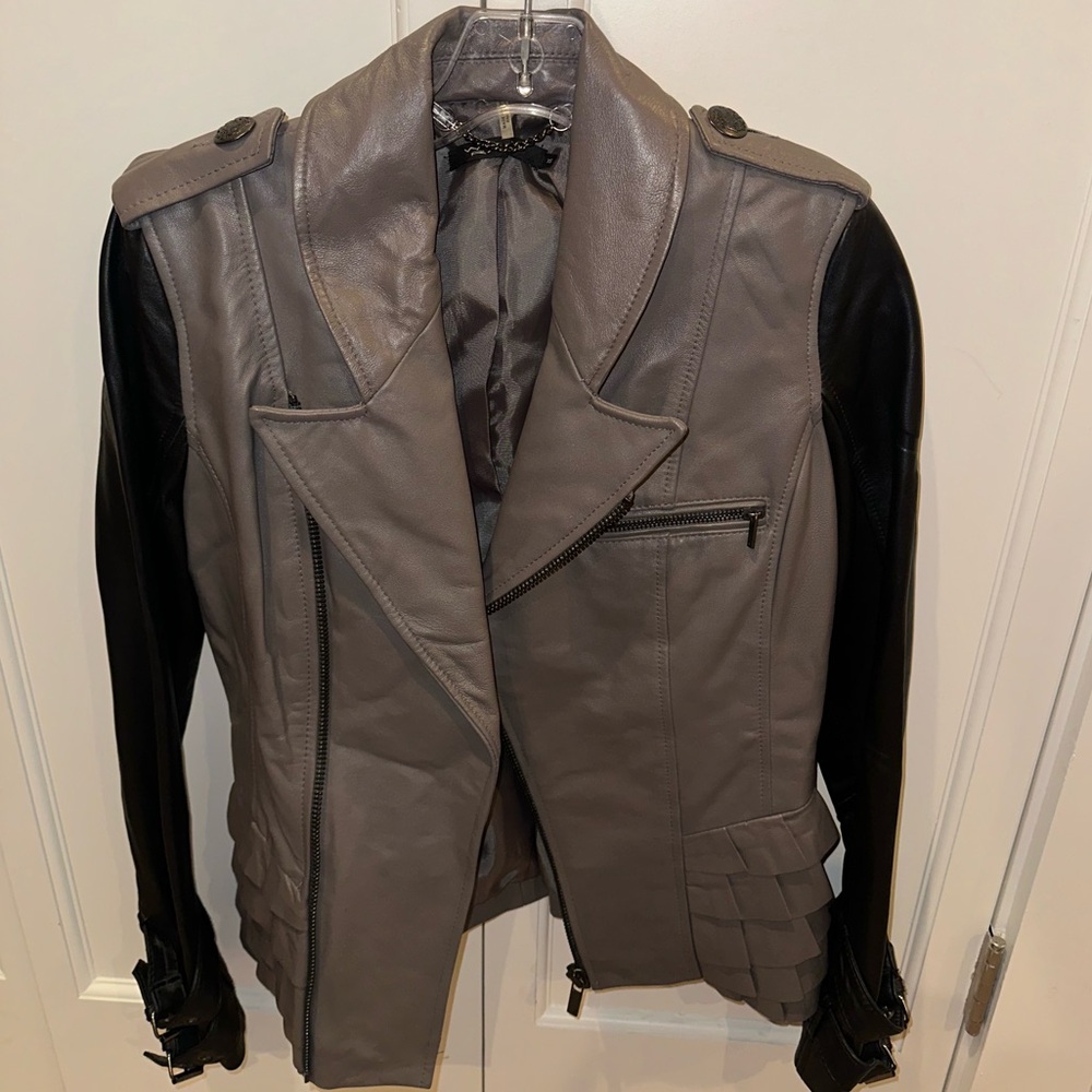 Like new William Rast black and gray leather jacket size xs
